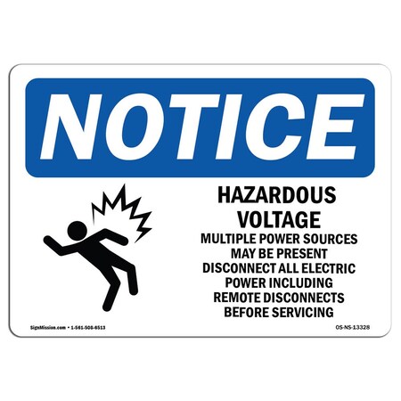 Signmission OSHA Notice Sign, 3.5" Height, 5" Wide, Hazardous Voltage Multiple Power Sign With Symbol, Landscape OS-NS-D-35-L-13328